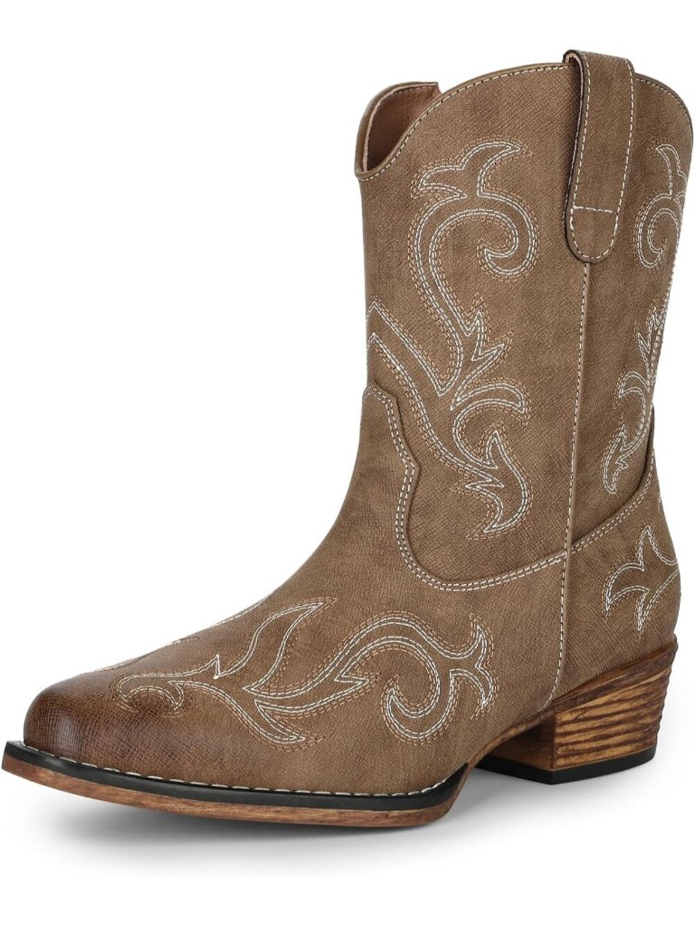 DREAM PAIRS Women's Soft Brown Western Ankle Cowgirl Boot Square Toe Chunky Heel